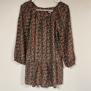 Girl’s gray with tiny  Flowers Long Sleeve Dress Cat & Jack Size L(10-12) pocket